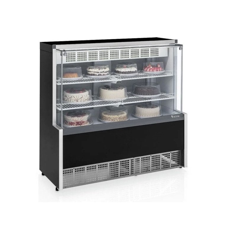 Vitrine Refrigerada Confeitaria Dupla Função GPEA-140R PR Preta Linha Aurora Vidro Reto Gelopar 1