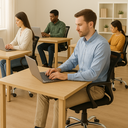 Ver imagem 2 de Cadeira Secretaria Modelo Confort Zebrada com Tela Mesh Base Cromada e Rodinhas