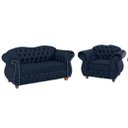 Ver imagem 1 de Uma Namoradeira Chesterfield Merlo + Uma poltrona - Suede Azul Marinho/ decoração, recepção, sala