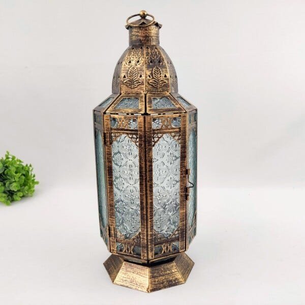 Lanterna Marroquina Decorativa Octagonal Dourada 41x16cm - 2