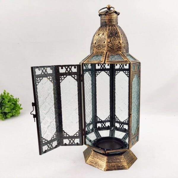 Lanterna Marroquina Decorativa Octagonal Dourada 41x16cm - 5