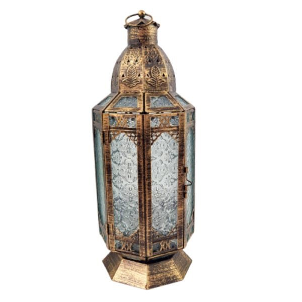 Lanterna Marroquina Decorativa Octagonal Dourada 41x16cm - 1