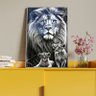Quadro Decorativo Animais Leão e Seus Filhotes com Moldura e Vidro Prata - 90x60 Cm - 4