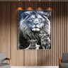 Quadro Decorativo Animais Leão e Seus Filhotes com Moldura e Vidro Prata - 90x60 Cm - 2