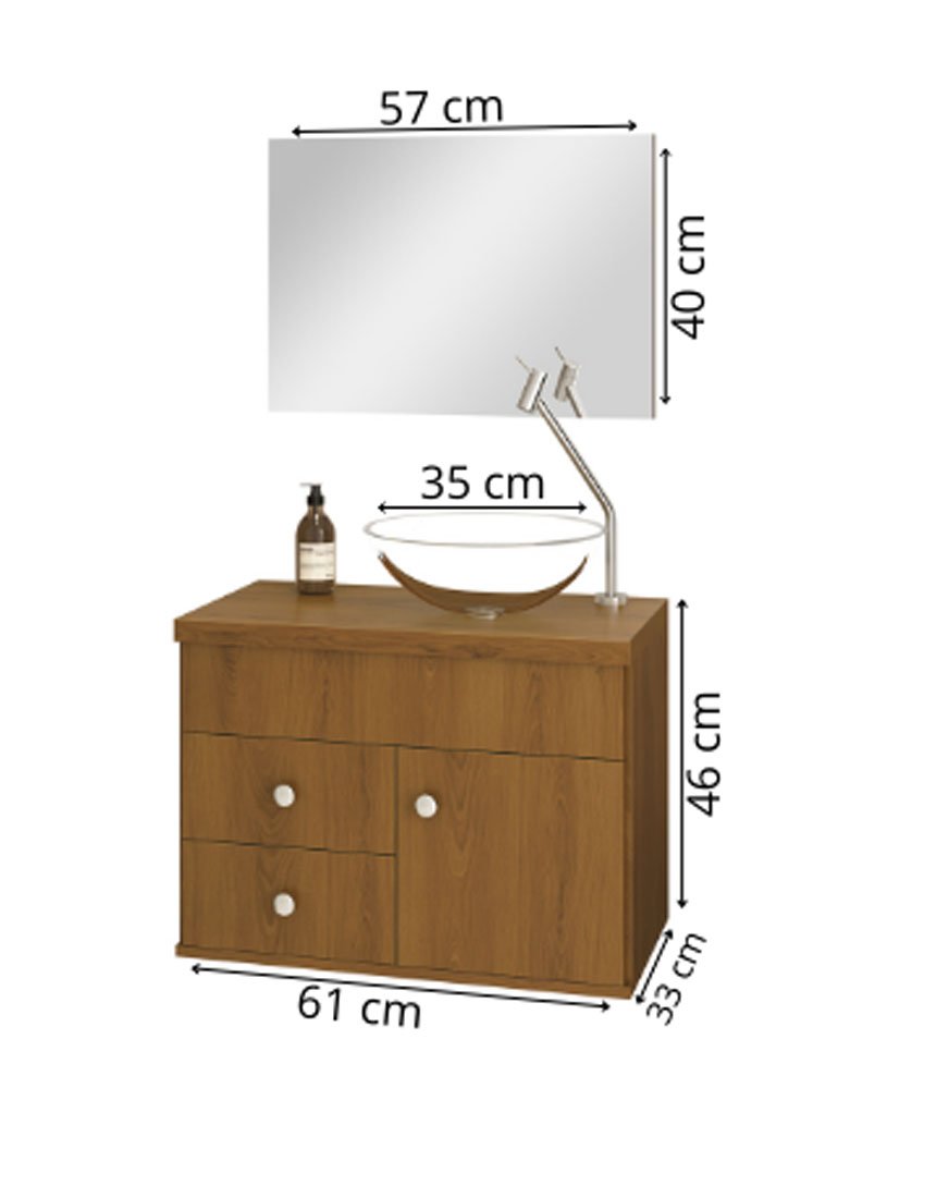 Kit Luna 60 para banheiro com espelho e cuba suspenso MDF:Freijó - 7