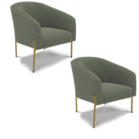 Cadeira Sala de Jantar Pé Ferro Dourado Kit 2 Stella Bouclê D03 - D'Rossi Cor Verde Pistache
