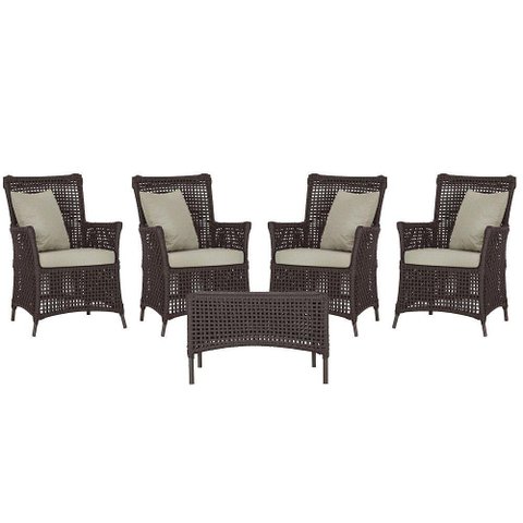 4 Poltronas e 1 Mesa Igapó Alumínio Marrom Corda Náutica E7 Marrom