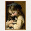 Ver imagem 1 de Quadro Moldurado Menina Gato no Colo Pet Criança