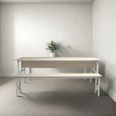 Ver imagem 2 de Conjunto Mesa para Refeitório 10 Lugares com Bancos Separados Cor:fresno/cinza Cristal