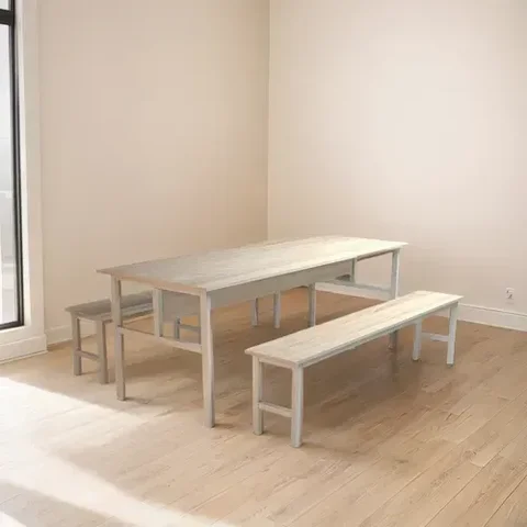 Conjunto Mesa para Refeitório 10 Lugares com Bancos Separados Cor:fresno/cinza Cristal