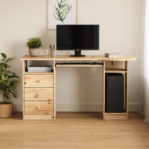 Escrivaninha Mesa de Escritório 140 Cm Computador Rústica Madeira Natural Bob Idimex