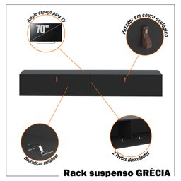 Rack Suspenso para Tv até 70 Polegadas 2 Portas Grécia 180cm - 2