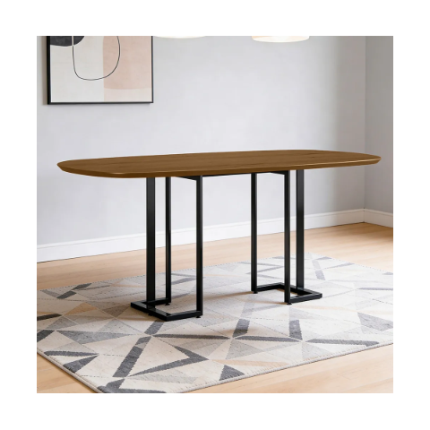Mesa de Jantar 6 Lugares Retangular Orgânico 180cm Pés Industrial Alina N01 Cinamomo Preto - Lyam de