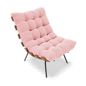 Poltrona Costela Suede Rosa Bebê - D'Rossi