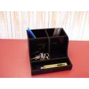 Ver imagem 3 de Organizador de mesa com porta caneta e acessorios MDF Preto Brilho - Luxo