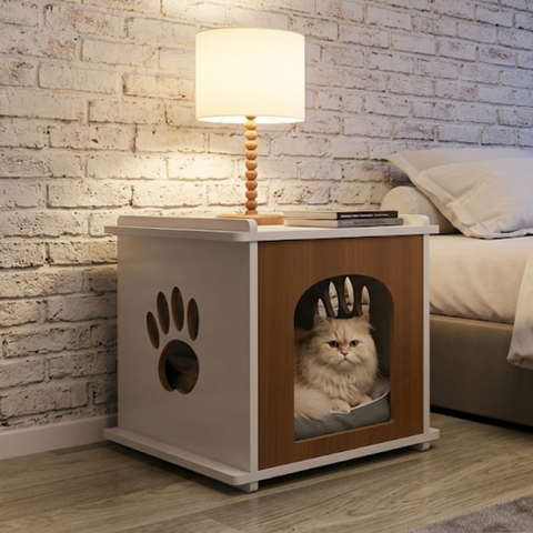 Mesa de Cabeceira Pet Casinha Cachorro Gato Madeira MDF:Castanho