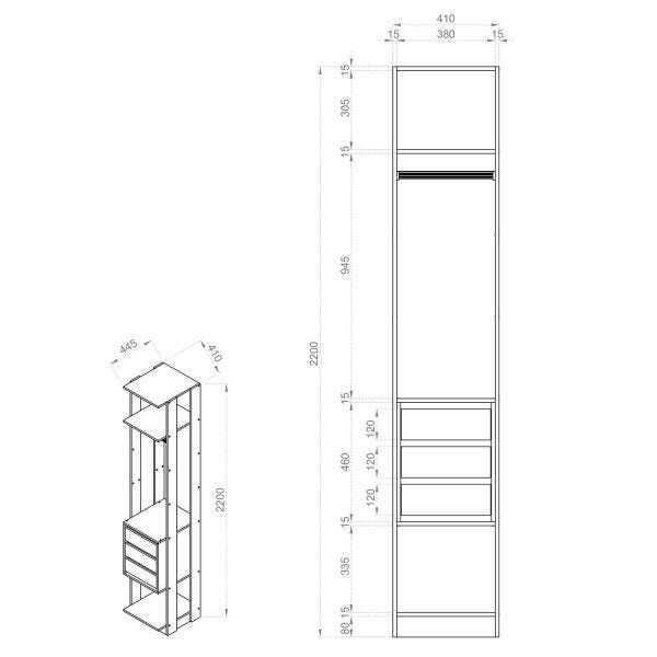 Módulo Closet 3 Gavetas e Cabideiro Clothes 410 Be Mobiliário - 5