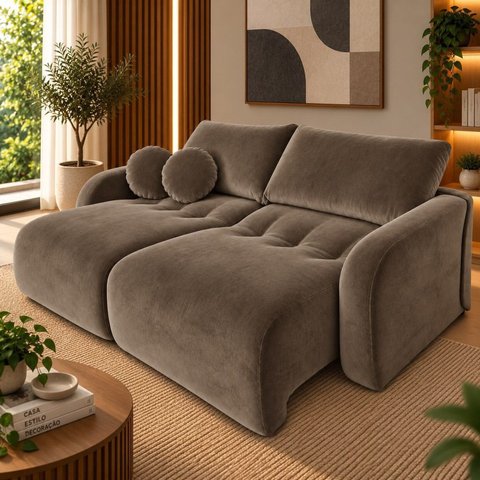 Sofá Cama Casal Retrátil e Reclinável 3 Lugares Marrom Uruguai 216cm