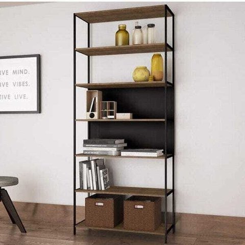Estante Estilo Industrial 90cm com 6 Prateleiras 27809 Steel Quadra Artesano - Vermont/preto Fosco