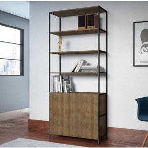 Estante Estilo Industrial 90cm com 2 Portas 27805 Steel Quadra Artesano - Vermont/preto Fosco