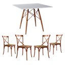 Ver imagem 1 de Jogo de Mesa Eiffel Quadrado Tampo de Madeira 90cm Branco com 4 Cadeiras Katrina Cobre - Cor: Marrom
