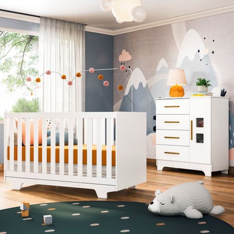 Quarto de Bebê com Berço Mini Cama Life e Cômoda Fly Tigus Baby