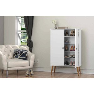 Sapateira Organizador Multiuso Versátil 5 Prateleiras 2 Portas Retro Comoda Spazio Branco