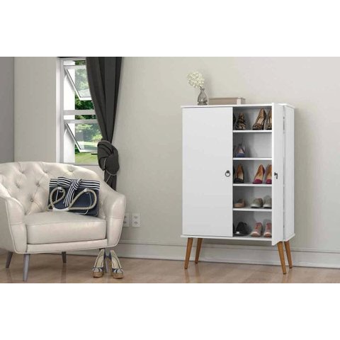 Sapateira Organizador Multiuso Versátil 5 Prateleiras 2 Portas Retro Comoda Spazio Branco