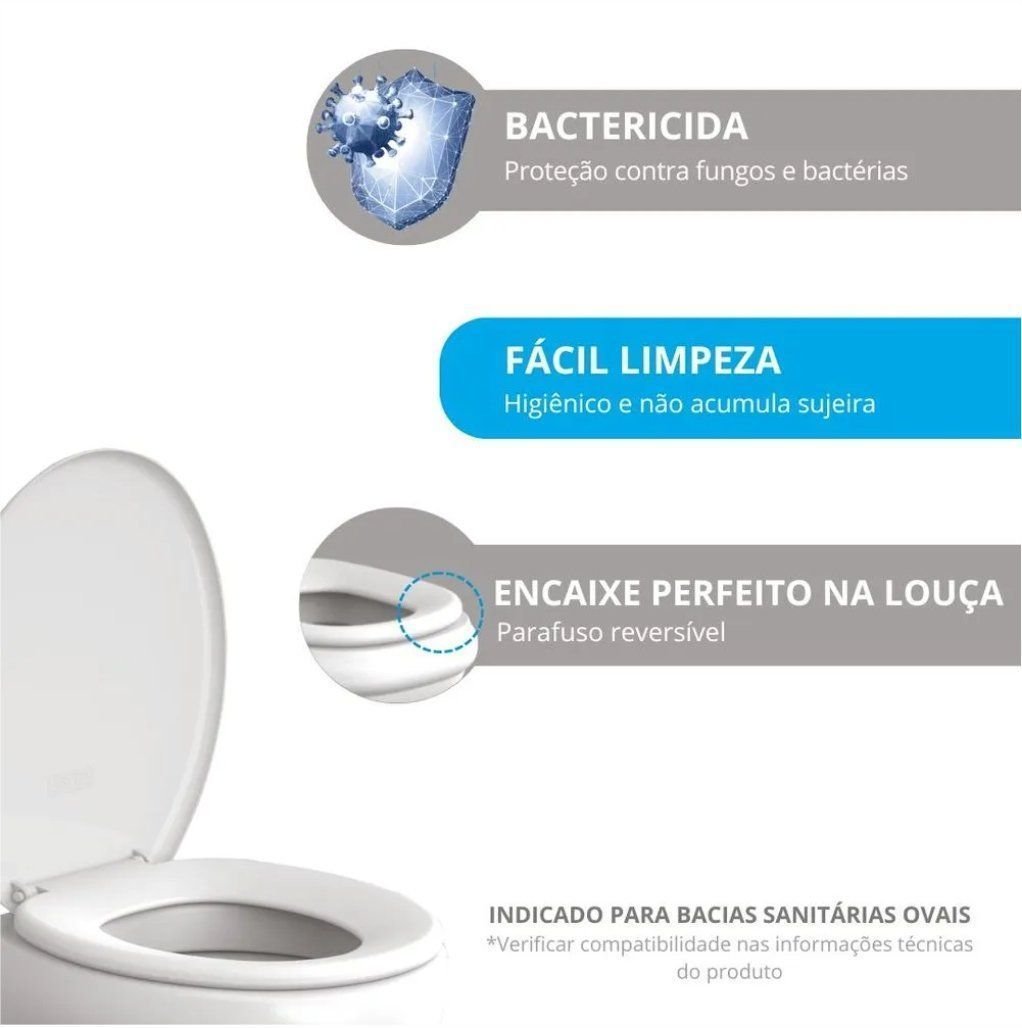 Tampa Vaso Assento Sanitário Oval Plástico Confortável Caramelo Astra Tpj/as - 8