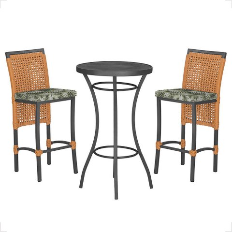 Mesa Bistrô e 2 Banquetas Roma Preta Corda Náutica Estofado 5 Trama Original