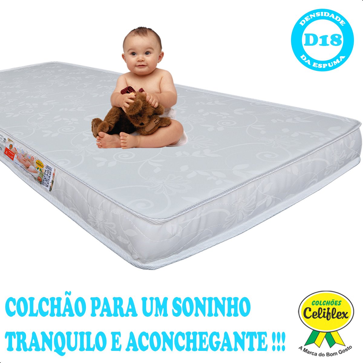 Colchão de Cama Infantil Baby Luxo Espuma D20 Branco 70x150cm - 4