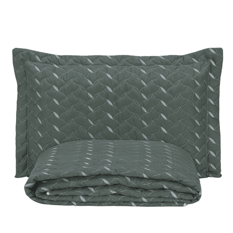 Cobre Leito Solteiro Heitor Bordado Hipercal 400 Fios 2 Peças - Verde Militar - 100% Poliéster