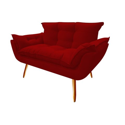 Namoradeira Decorativa Opala Suede Vermelho 2 Lugares Pés Madeira Ms Decor