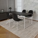 Ver imagem 1 de Mesa Industrial Base Ferro Branco 137x90 Tampo Preto 4 Cadeiras Eiffel Ferro Branco Assento Preto