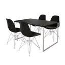 Ver imagem 2 de Mesa Industrial Base Ferro Branco 137x90 Tampo Preto 4 Cadeiras Eiffel Ferro Branco Assento Preto