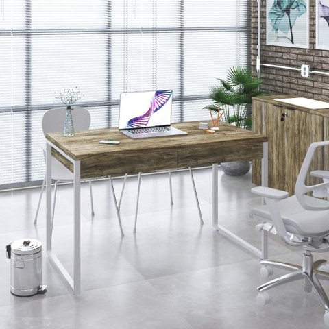 Mesa Office 120x60x75cm C/02 Gavetas Kuadra Carvalho - Est.branca
