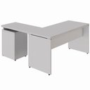 Ver imagem 4 de Escrivaninha em L com Gaveteiro 3 Gavetas MDP 150cm Cinza F5 Office