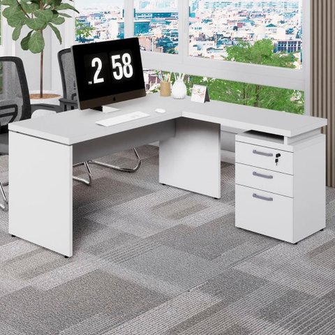 Escrivaninha em L com Gaveteiro 3 Gavetas MDP 150cm Cinza F5 Office