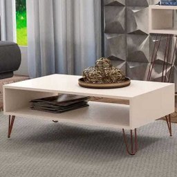 Mesa De Centro Decorativa Lara Off White Pés Aramado Bronze - Lyam Decor - 2