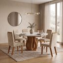 Ver imagem 1 de Sala de Jantar 6 Cad Estofadas Riviera e Mesa Redonda com Tampo de Vidro Nuance Yescasa