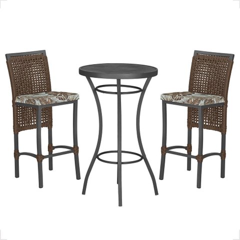 Mesa Bistrô e 2 Banquetas Roma Preta Corda Náutica Estofado 6 Trama Original