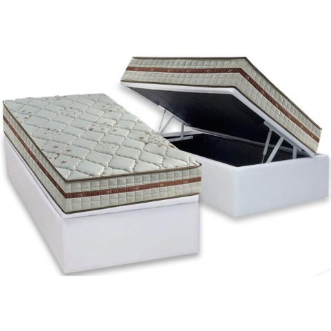 Cama Box Baú Solteiro: Colchão Molas Ensacadas D Angelis Anjos Classis + Base Crc Suede White (