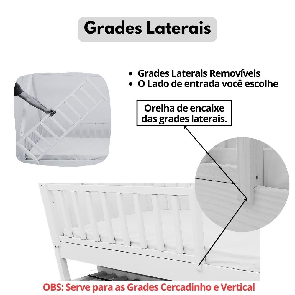 Cama Infantil Solteiro Cabana Colorida Madeira Maciça Pinus Grade Cercadinho - 4