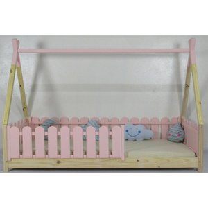 Cama Infantil Solteiro Cabana Colorida Madeira Maciça Pinus Grade Cercadinho