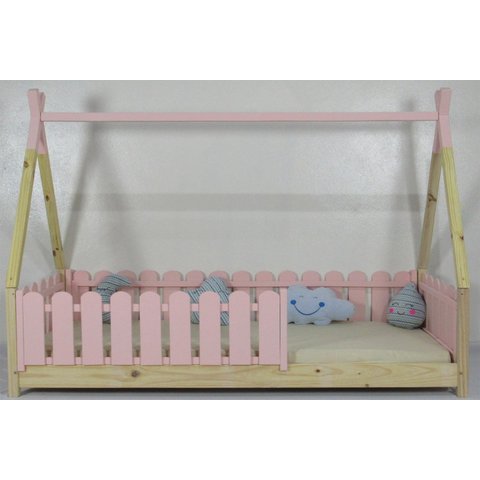 Cama Infantil Solteiro Cabana Colorida Madeira Maciça Pinus Grade Cercadinho