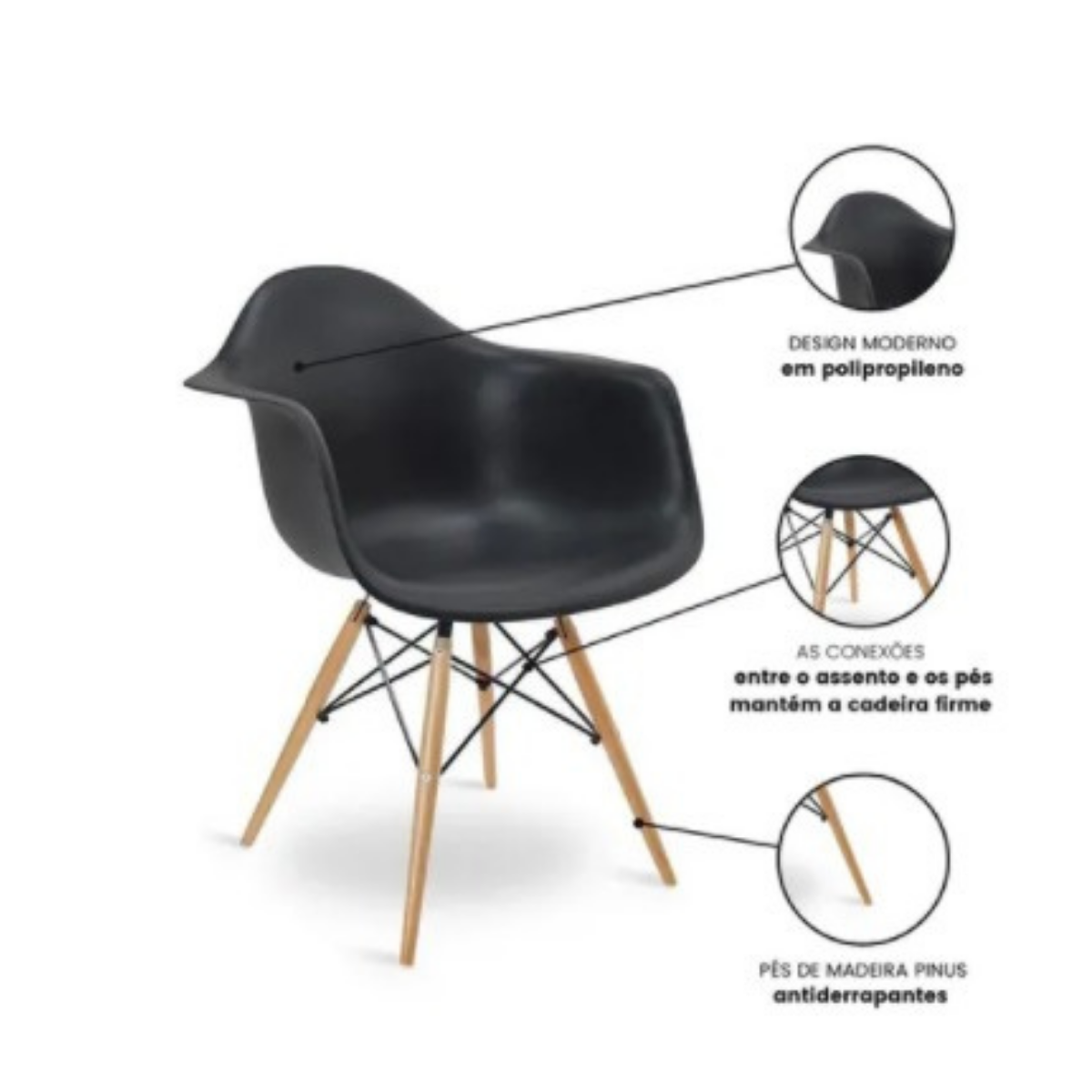 Cadeira Charles Eames com Braço Preta - 4