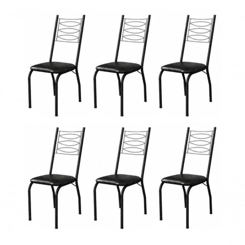 Kit 6 Cadeiras de Jantar Tubular Preto Estrutura em Aço Corino Gat Magazine