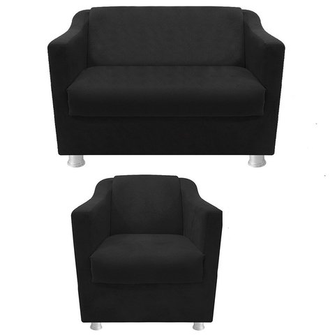 Kit Poltrona e Namoradeira Tilla Suede Preto Twdecora