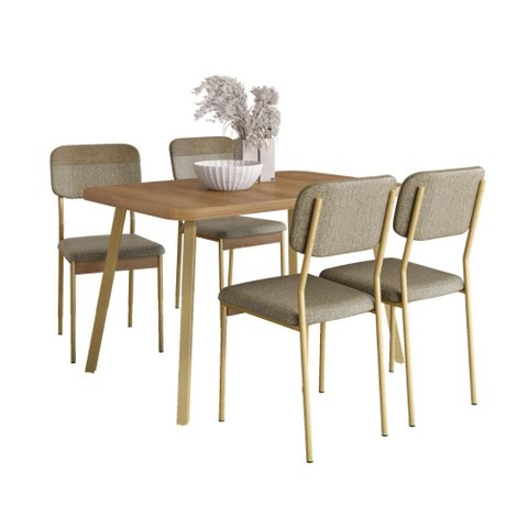 Conjunto Sala de Jantar 4 Cadeiras Anne Carraro Carvalho Dourado
