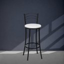 Ver imagem 4 de Banqueta Alta Preta com Assento Estofado e Encosto para Bancada Cozinha e Área Gourmet Preto/Branco